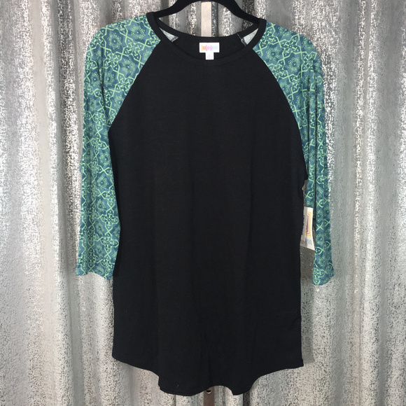 LuLaRoe Tops - Teal Motif Black Baseball L Randy T